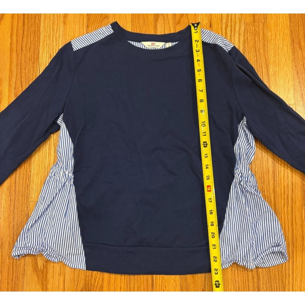 VINEYARD VINES Sweatshirt Women's M Mixed Media Striped Navy Blue White Cotton
